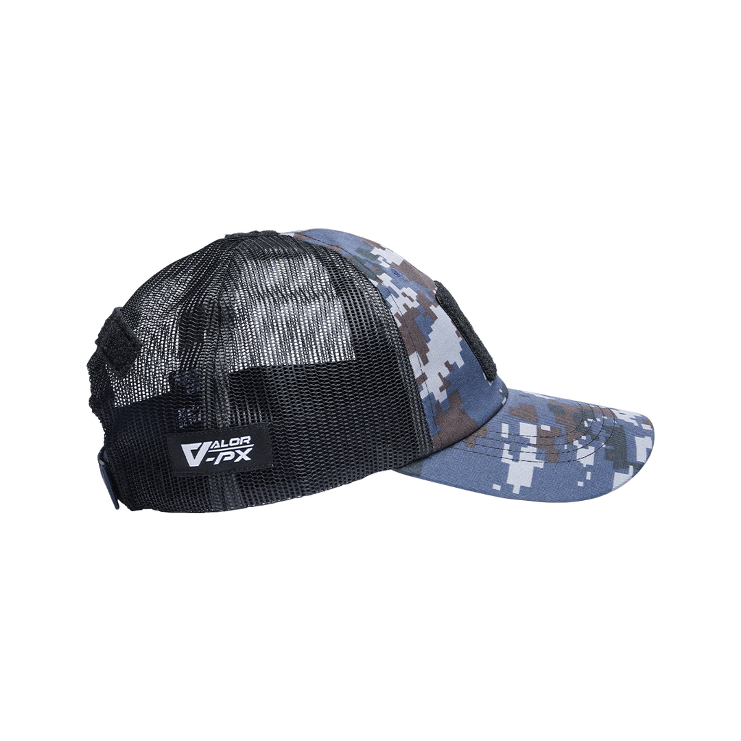 VALOR PX Tactical Mesh Cap หมวกแก็ปยุทธวิธีลายพราง มุมมองด้านหน้าและด้านข้าง เหมาะสำหรับทหารและการฝึกยุทธวิธี