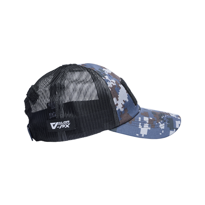 VALOR PX Tactical Mesh Cap หมวกแก็ปยุทธวิธีลายพราง มุมมองด้านหน้าและด้านข้าง เหมาะสำหรับทหารและการฝึกยุทธวิธี