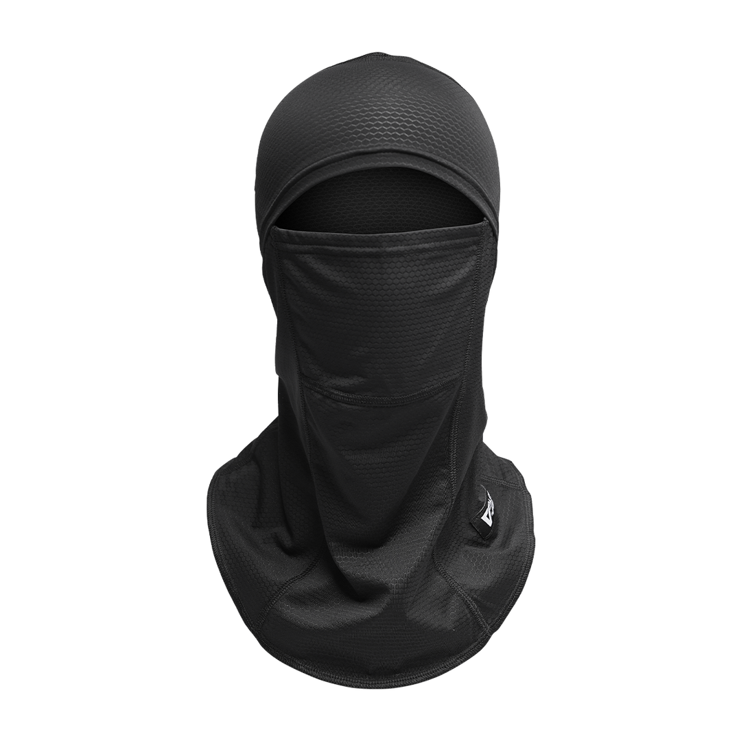 VALOR PX Air Flex Full Face Mask มุมมองด้านหน้า สีดำ หน้ากากคลุมเต็มใบหน้าและคอ ระบายอากาศดี เหมาะสำหรับทหารและอุปกรณ์ยุทธวิธี