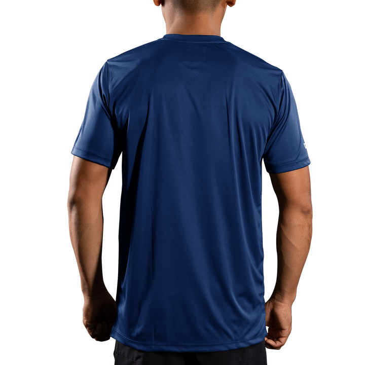 เสื้อยืดคอวี VALOR PX สีกรมท่า มุมด้านหลัง เนื้อผ้าระบายอากาศดี