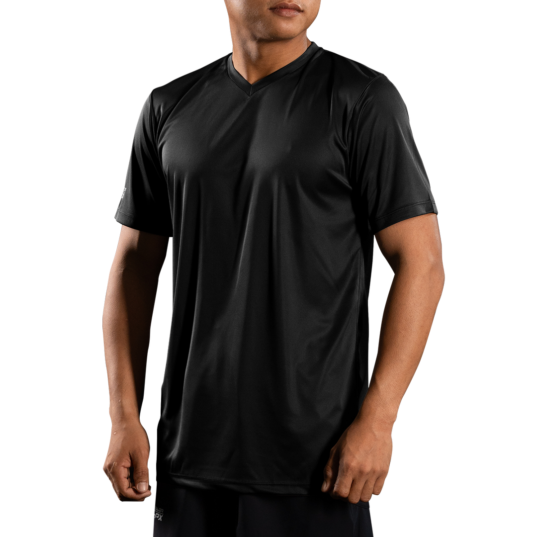 เสื้อยืดคอวี VALOR PX สีดำ แขนสั้น สวมใส่ด้านหน้า เหมาะกับทุกโอกาส
