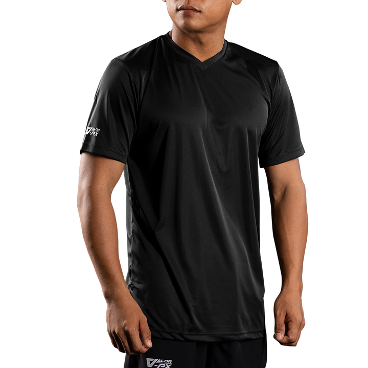 เสื้อยืดคอวี VALOR PX สีดำ แขนสั้น ทรงสปอร์ต ใส่สบายเหมาะกับการออกกำลังกาย