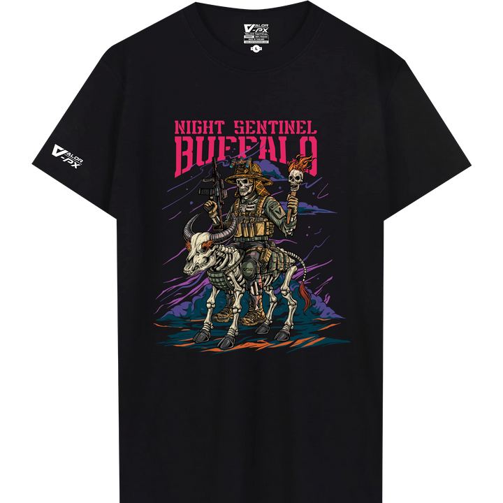 เสื้อยืดสกรีนลาย VALOR PX - Night Sentinel Buffalo T-Shirt เสื้อใส่เที่ยว ลายกราฟิก