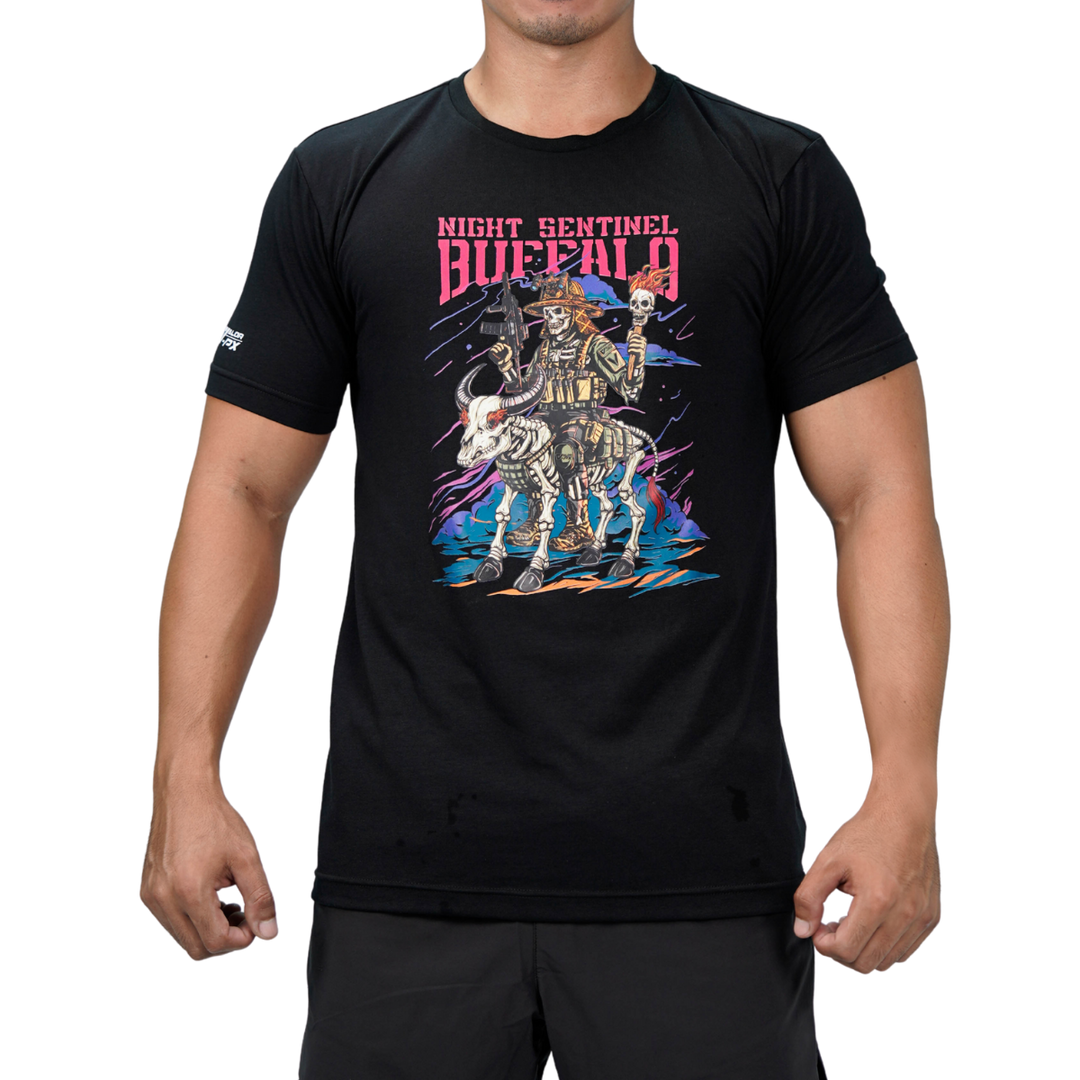 เสื้อยืดสกรีนลาย VALOR PX - Night Sentinel Buffalo T-Shirt เสื้อใส่เที่ยว ลายกราฟิก