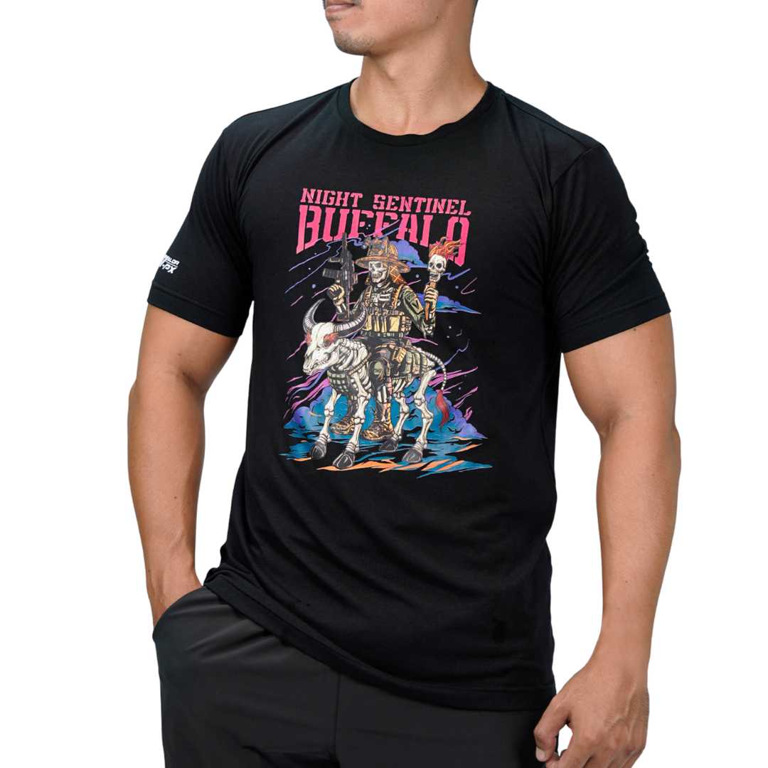 เสื้อยืดสกรีนลาย VALOR PX - Night Sentinel Buffalo T-Shirt เสื้อใส่เที่ยว ลายกราฟิก