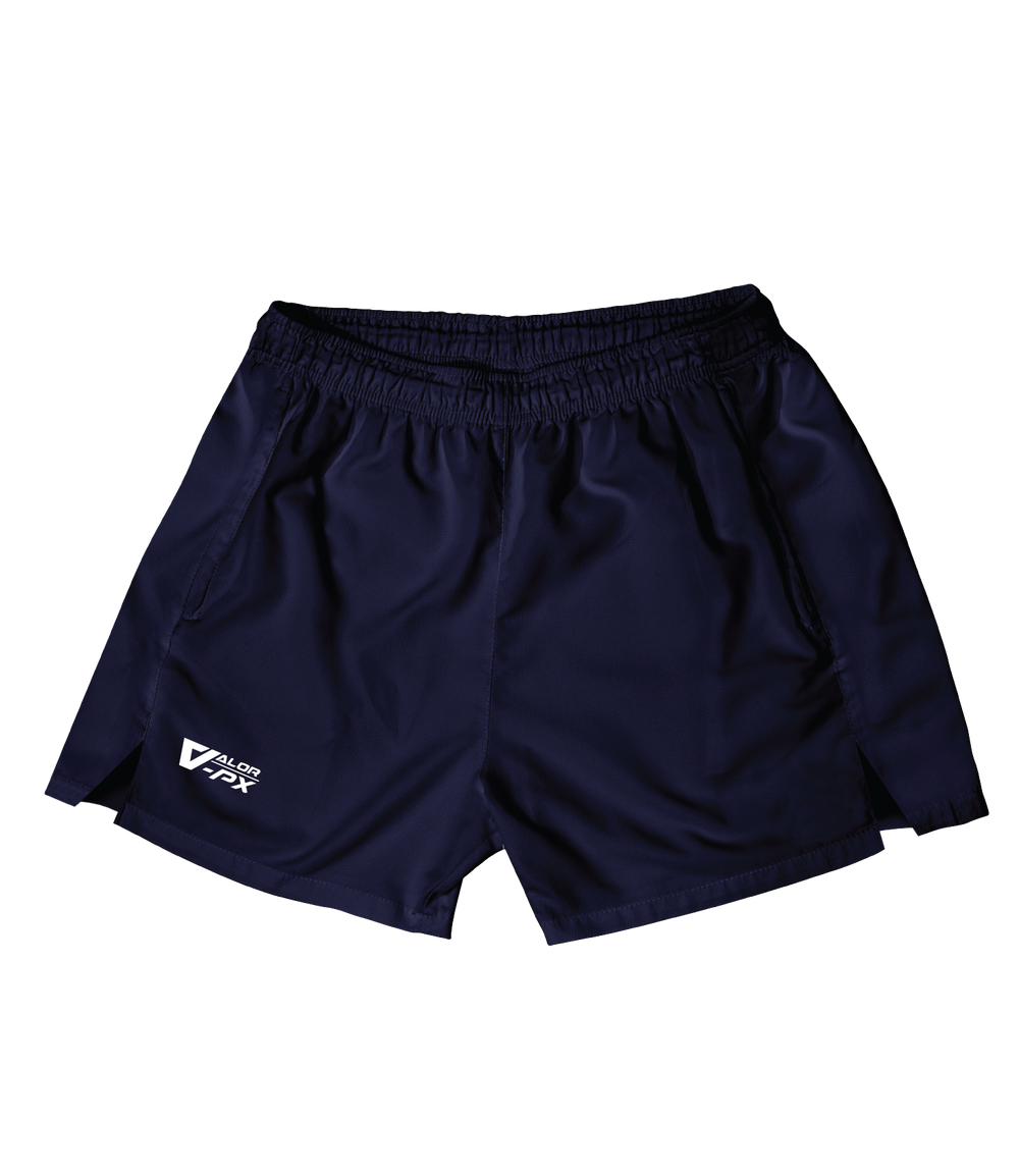 กางเกงขาสั้น VALOR PX สีกรมท่า โลโก้แบรนด์ด้านหน้า ภาพสินค้าพื้นหลังโปร่งแสง