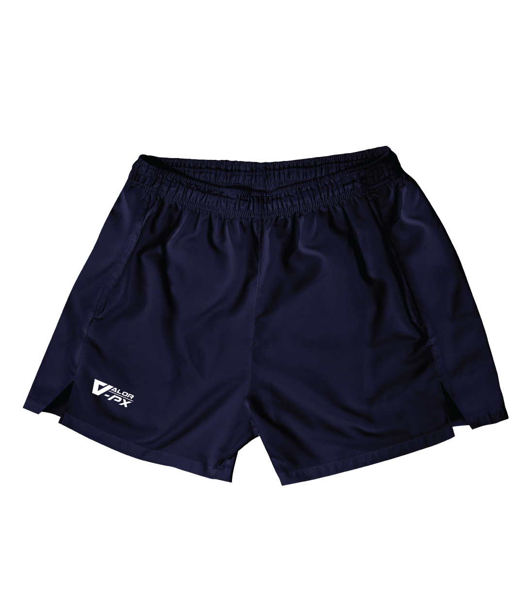กางเกงขาสั้น VALOR PX สีกรมท่า โลโก้แบรนด์ด้านหน้า ภาพสินค้าพื้นหลังโปร่งแสง